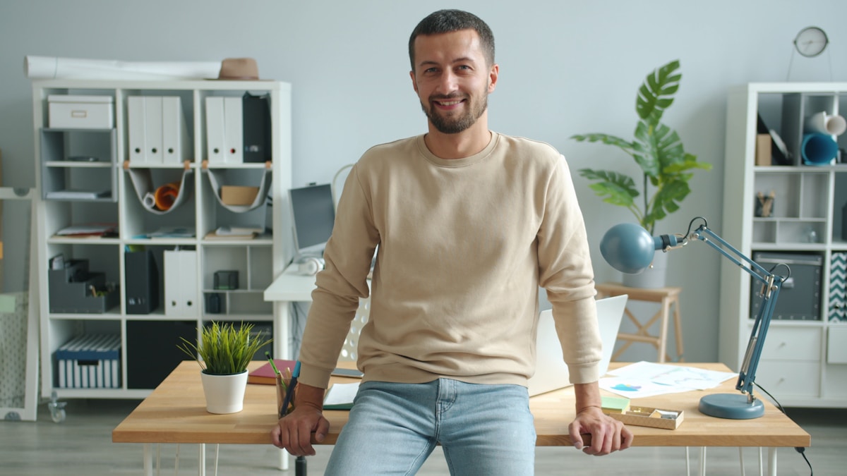 AI trainer working in a modern office